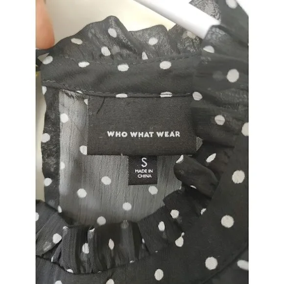 Who What Wear Women's Size Small Black White Polka Dot Sleeveless Sheer Blouse - Picture 9 of 9